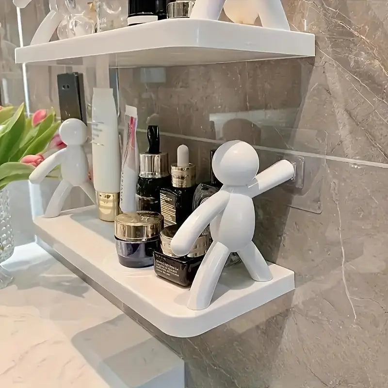 Modern Humanoid Wall-Mounted Storage Shelf – No-Drill Bathroom & Kitchen Rack