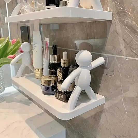 Modern Humanoid Wall-Mounted Storage Shelf – No-Drill Bathroom & Kitchen Rack