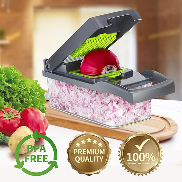 16-in-1 Vegetable Cutter & Slicer – Multi-Function Chopper with Drain Basket