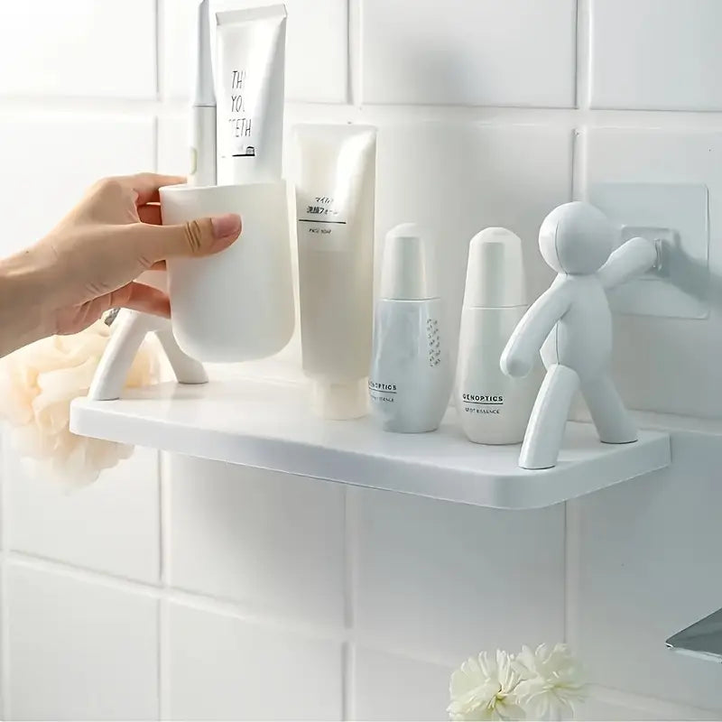 Modern Humanoid Wall-Mounted Storage Shelf – No-Drill Bathroom & Kitchen Rack