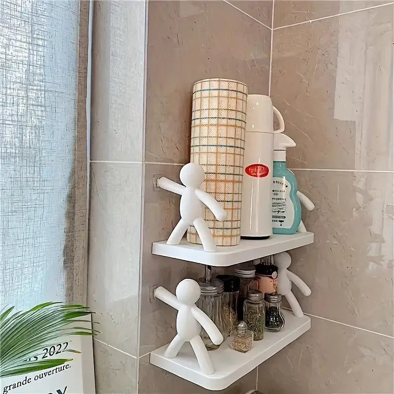 Modern Humanoid Wall-Mounted Storage Shelf – No-Drill Bathroom & Kitchen Rack