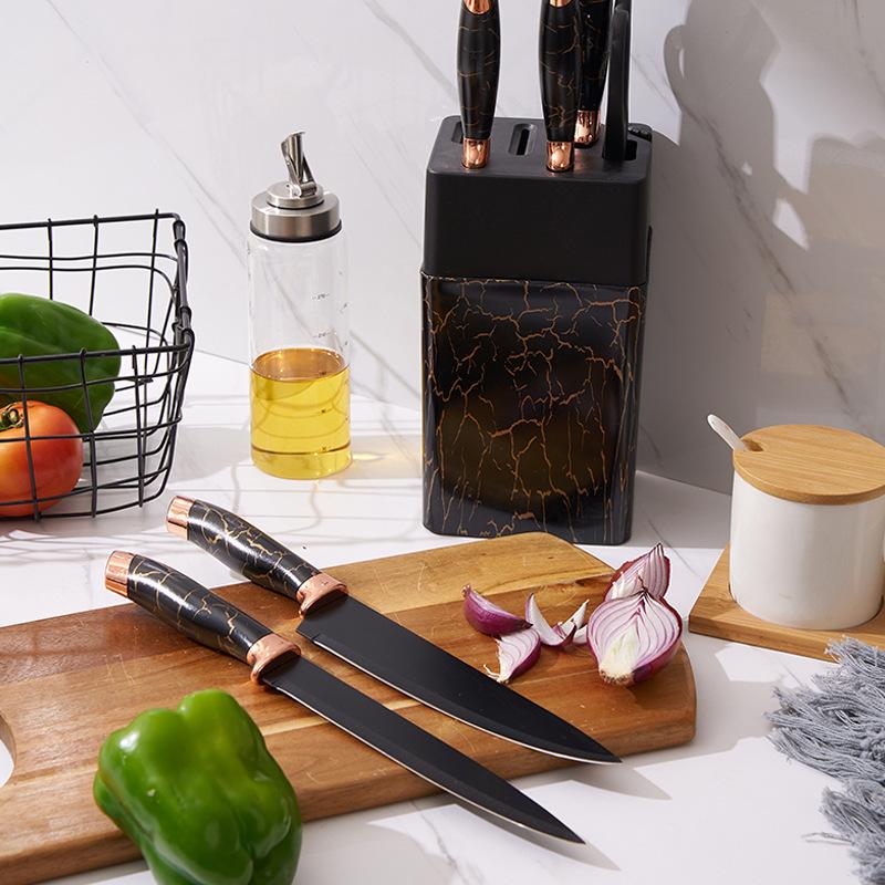 Marble Pattern 7 Pcs Knife & Sharpener Set