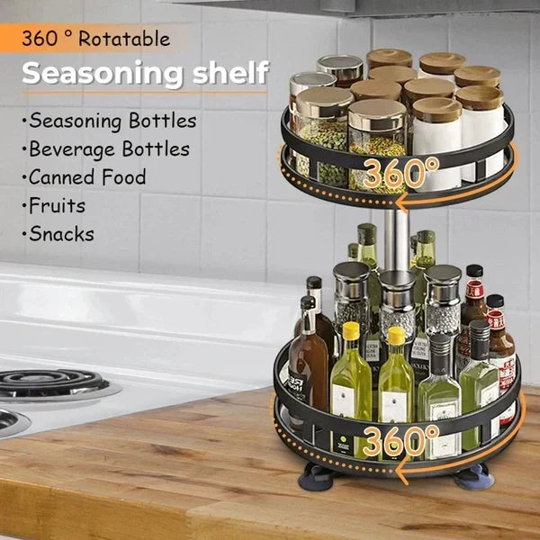 2-Tier Rotating Kitchen Spice Rack – 360° Lazy Susan Stainless Steel Organizer