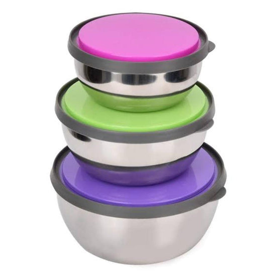 3 Pcs Stainless Steel Bowls with Lids – Airtight Food Storage Set (3 Sizes)