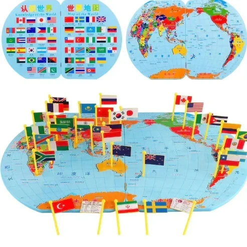 World Map With 30 National Flags