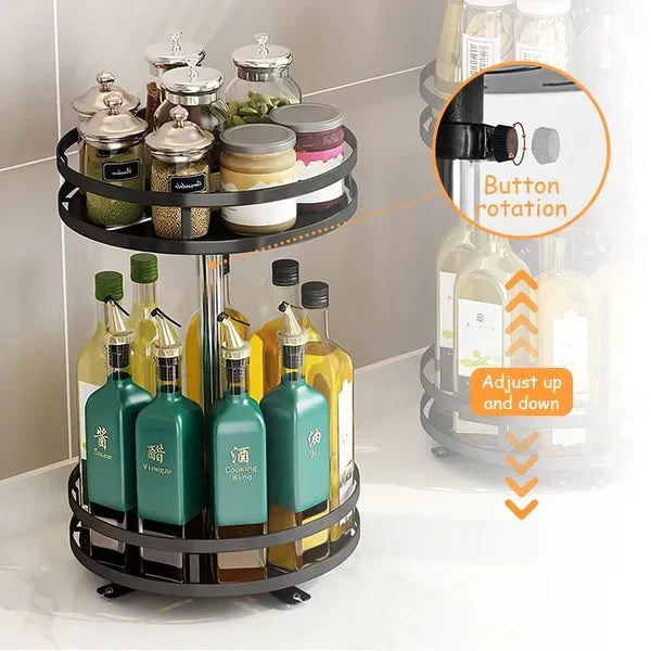 2-Tier Rotating Kitchen Spice Rack – 360° Lazy Susan Stainless Steel Organizer