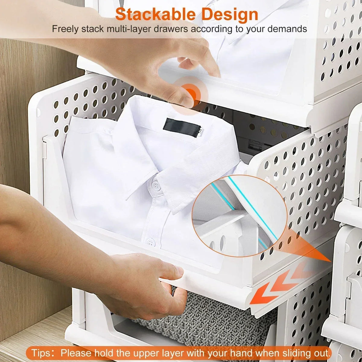 Foldable Storage Bin Stackable Drawer