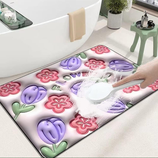 3D Flower Bathroom Mat – Non-Slip, Water-Absorbent Bath Rug (40x60cm)