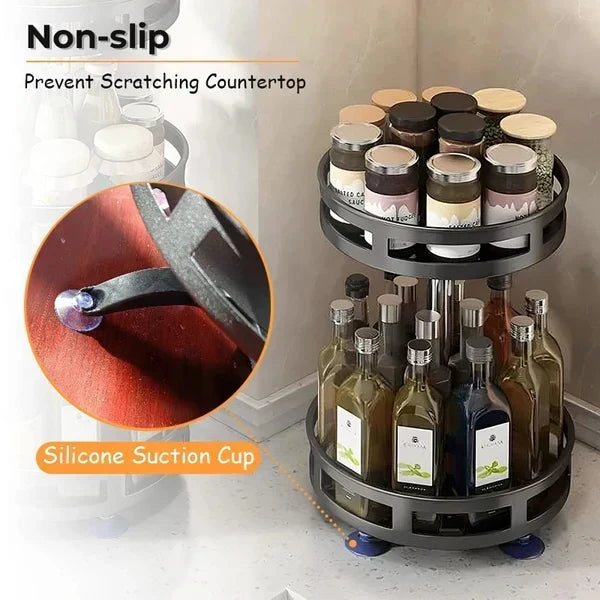 2-Tier Rotating Kitchen Spice Rack – 360° Lazy Susan Stainless Steel Organizer