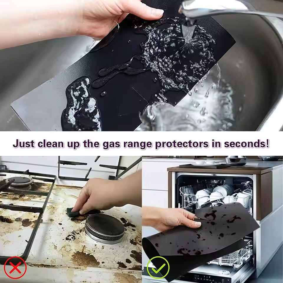 4 Pcs PTFE Gas Stove Protector Sheets – Reusable Non-Stick Stove Liners