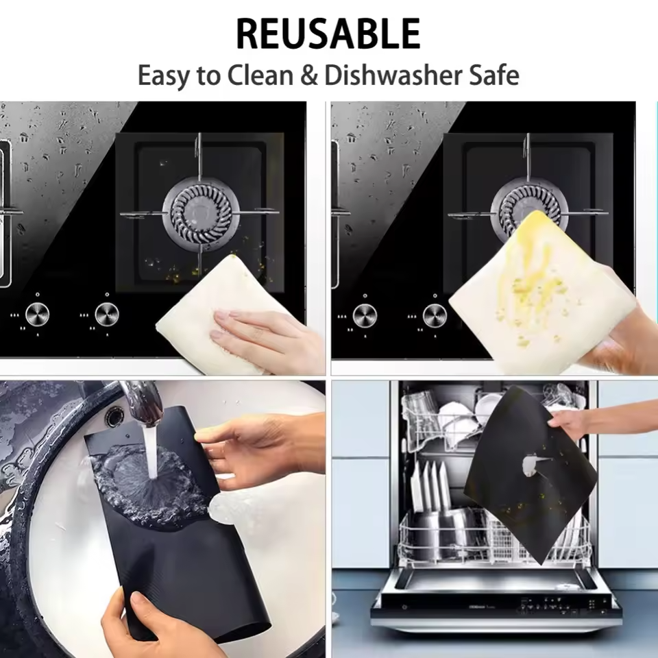 4 Pcs PTFE Gas Stove Protector Sheets – Reusable Non-Stick Stove Liners