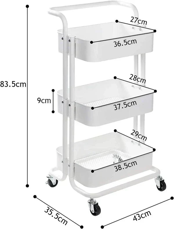 3-Tier Rolling Kitchen Trolley – Multi-Purpose Storage Cart with Lockable Wheels
