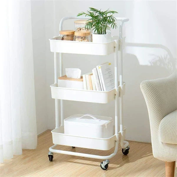 3-Tier Rolling Kitchen Trolley – Multi-Purpose Storage Cart with Lockable Wheels