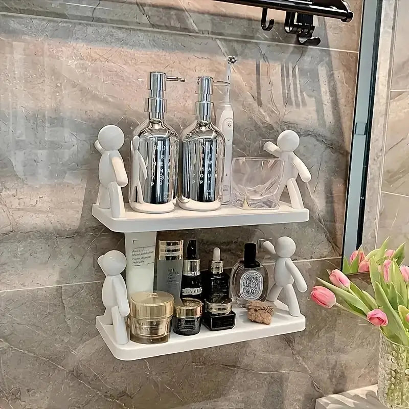 Modern Humanoid Wall-Mounted Storage Shelf – No-Drill Bathroom & Kitchen Rack