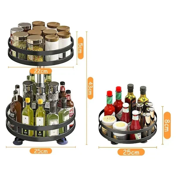 2-Tier Rotating Kitchen Spice Rack – 360° Lazy Susan Stainless Steel Organizer