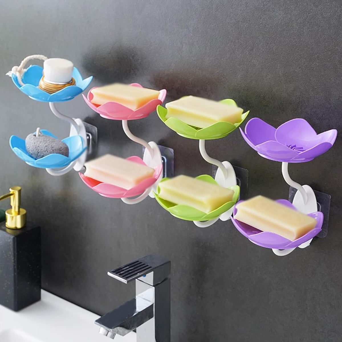Self Adhesive Double Layer Flower Soap Tray