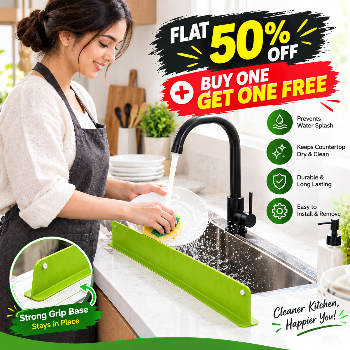 🔥 Splash-Free Sink Guard – Flat 30% OFF + Buy 1 Get 1 FREE!