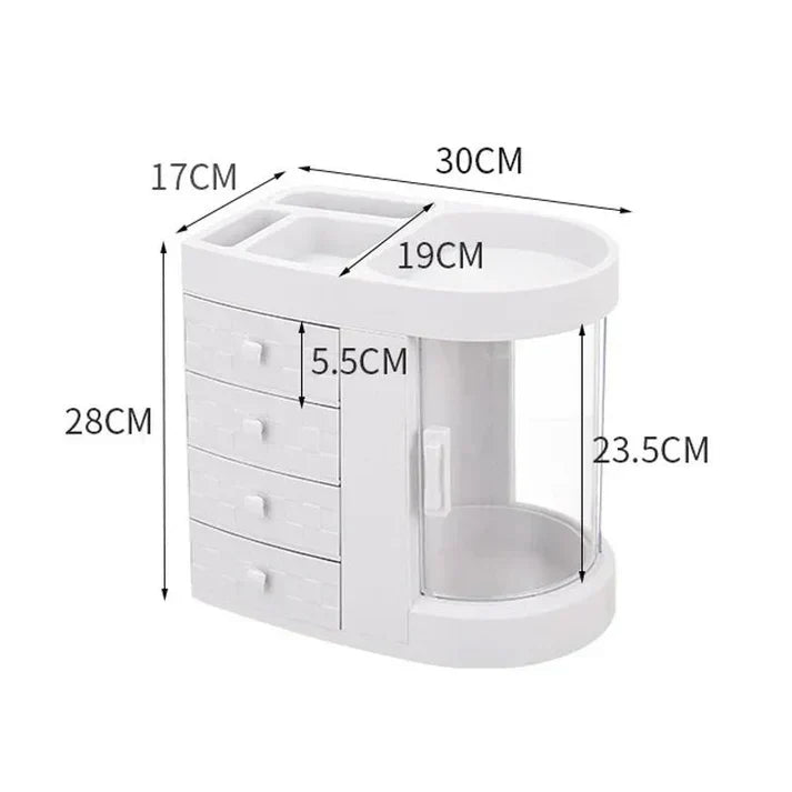 4-Tier Acrylic Makeup & Vanity Organizer – Dustproof Cosmetics Storage with Drawers