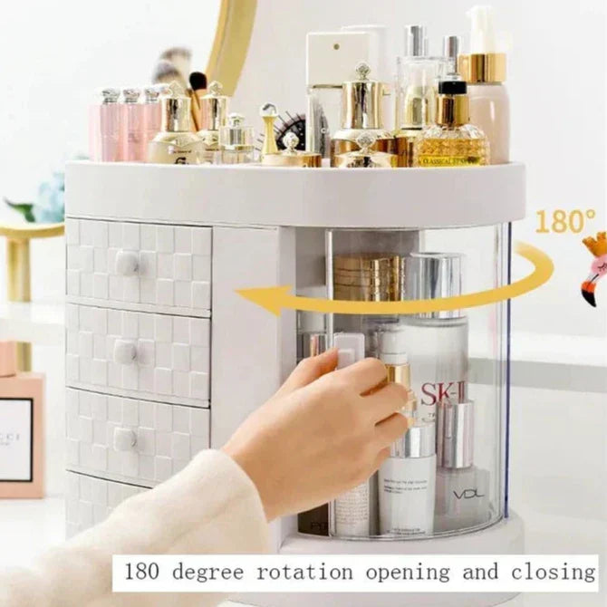 4-Tier Acrylic Makeup & Vanity Organizer – Dustproof Cosmetics Storage with Drawers
