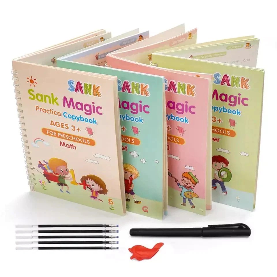 Kids Magic Practice Book (4 Books + 1 Pen + 1 Grip + 8 Refill)