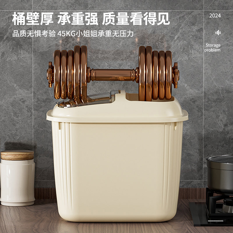 10KG Sealed Rice Storage Container – Transparent Lid with Rolling Base & Top Storage