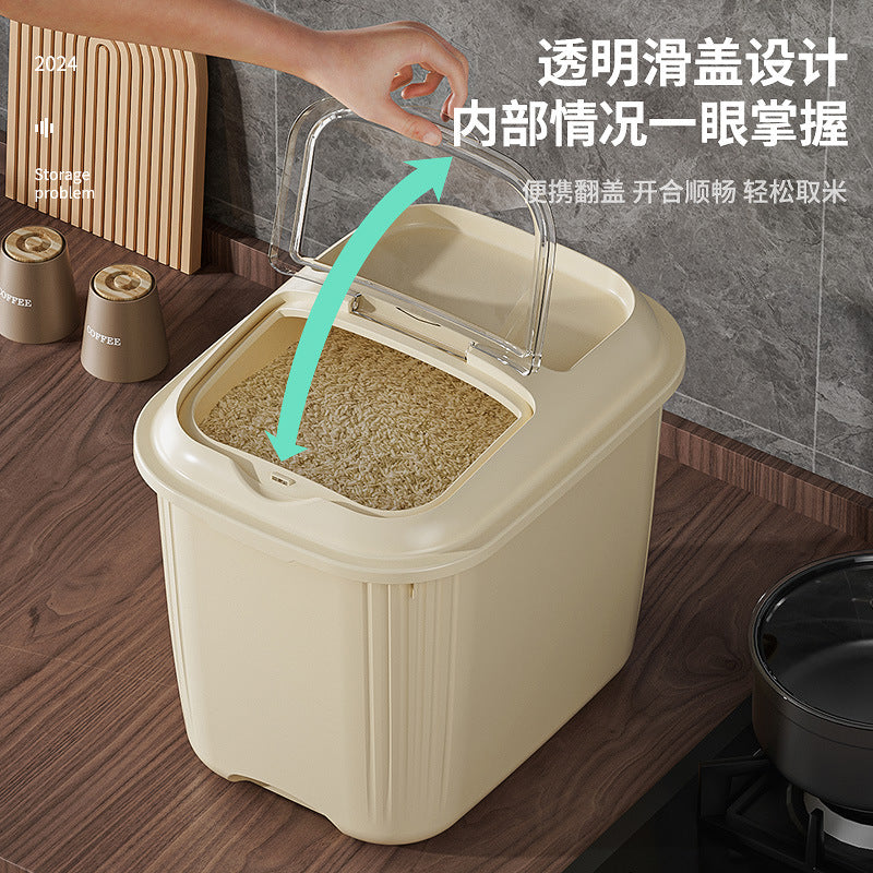 10KG Sealed Rice Storage Container – Transparent Lid with Rolling Base & Top Storage