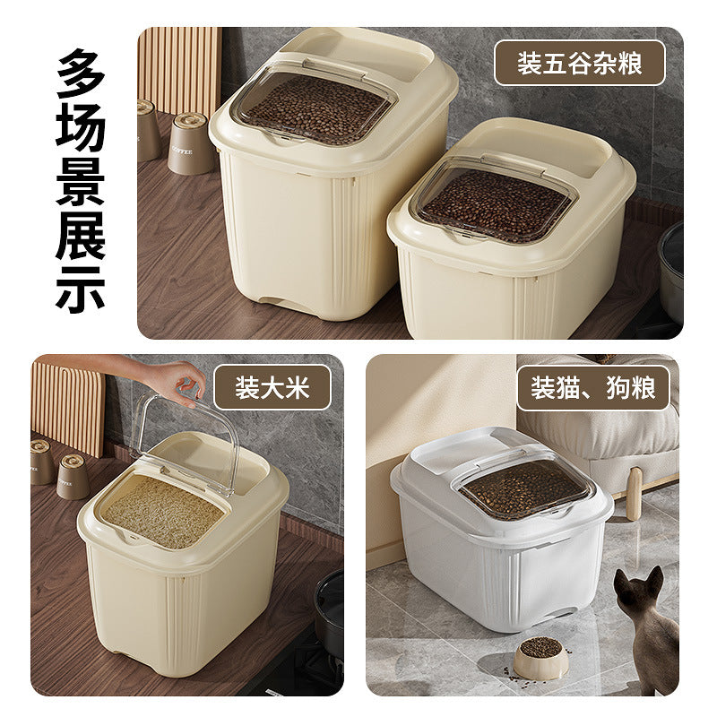 10KG Sealed Rice Storage Container – Transparent Lid with Rolling Base & Top Storage