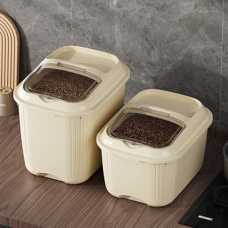 10KG Sealed Rice Storage Container – Transparent Lid with Rolling Base & Top Storage