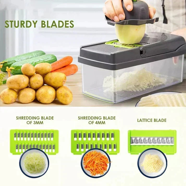 16-in-1 Vegetable Cutter & Slicer – Multi-Function Chopper with Drain Basket