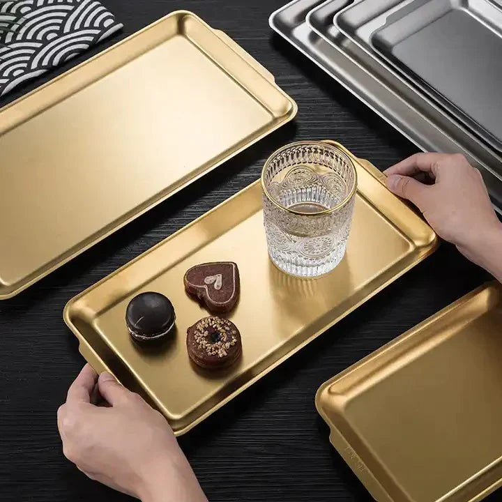 Stainless Steel Rectangular Tray Gold (36 x 20 cm)