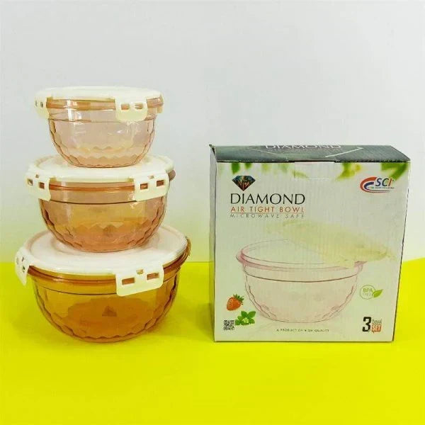 3 Pcs Acrylic Diamond Air Tight Bowls