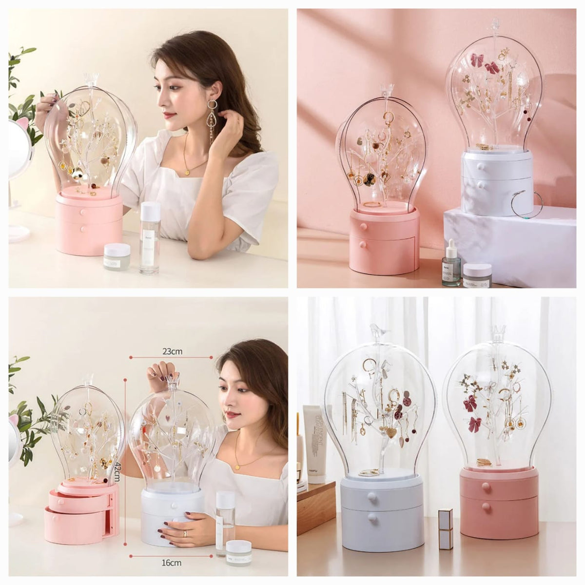 Minimal Makeup and Jewelry Storage With LED Bulb