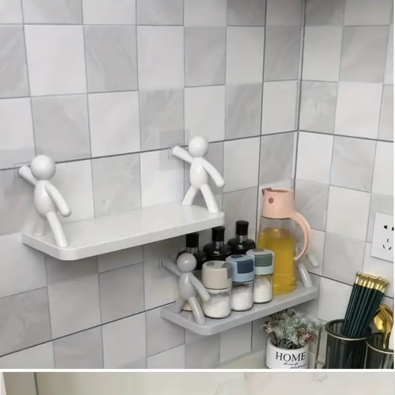Modern Humanoid Wall-Mounted Storage Shelf – No-Drill Bathroom & Kitchen Rack