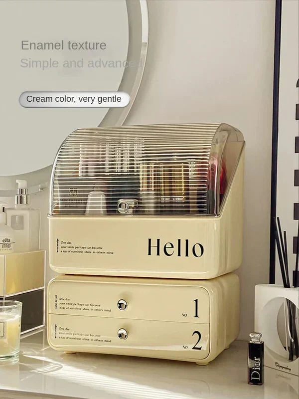 Stylish Cosmetic Organizer with Dual Shelves and Brush Holder