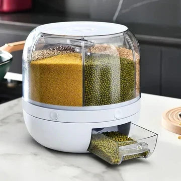 360° Rotating 6-Grid Cereal & Grain Dispenser – 6KG Food Storage Container