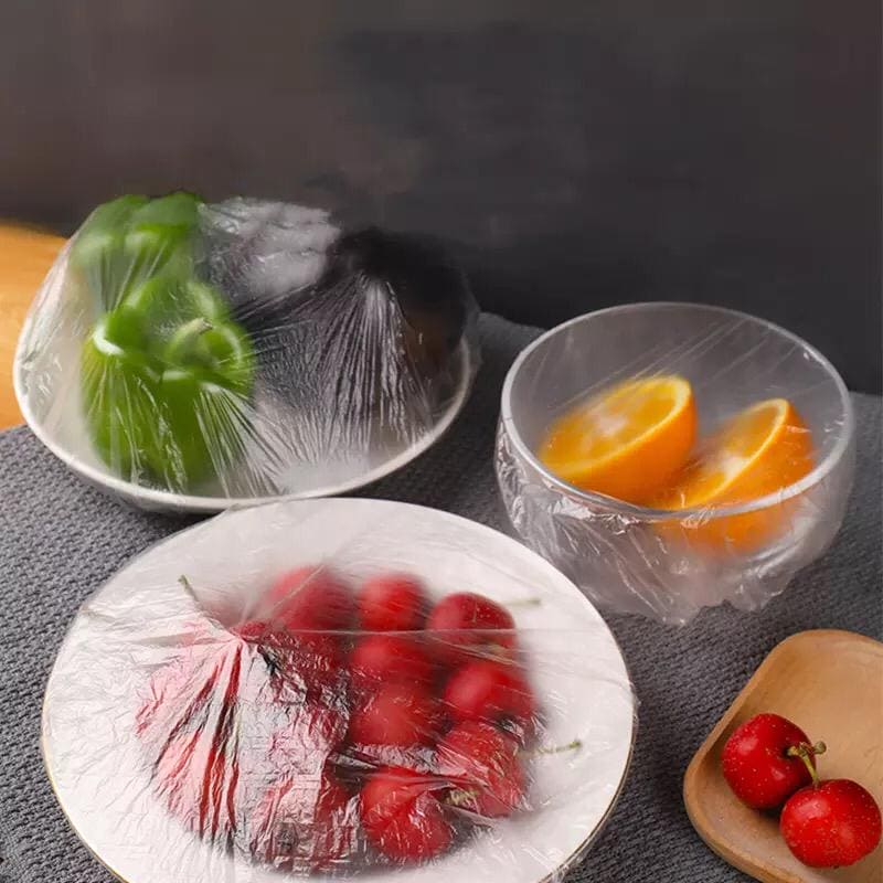Set of 100 Disposable Plastic Stretchable Bowl Covers