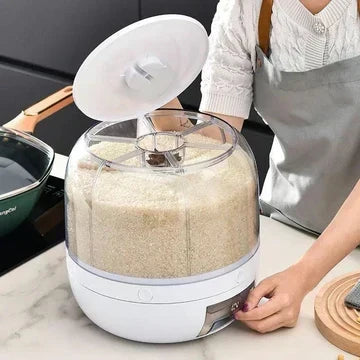 360° Rotating 6-Grid Cereal & Grain Dispenser – 6KG Food Storage Container