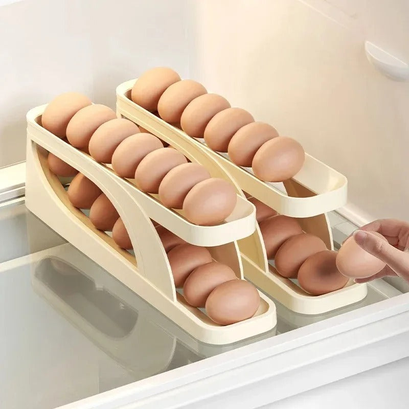 2-Tier Automatic Rolling Egg Dispenser – Gravity-Fed Egg Holder for Fridge & Counter