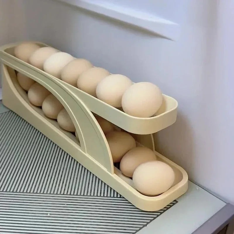 2-Tier Automatic Rolling Egg Dispenser – Gravity-Fed Egg Holder for Fridge & Counter