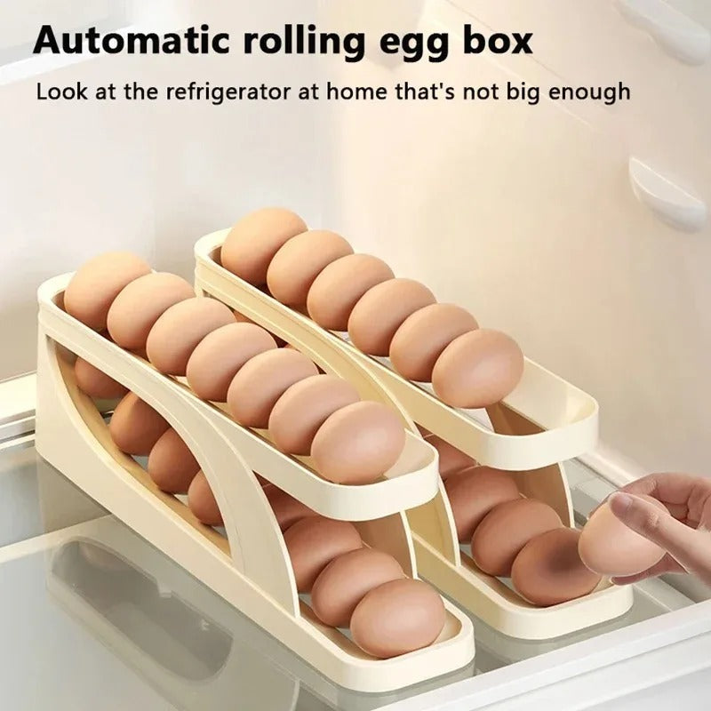 2-Tier Automatic Rolling Egg Dispenser – Gravity-Fed Egg Holder for Fridge & Counter