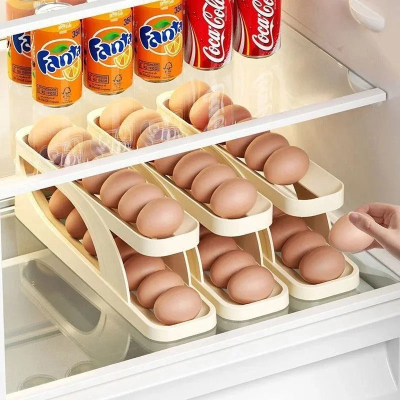 2-Tier Automatic Rolling Egg Dispenser – Gravity-Fed Egg Holder for Fridge & Counter